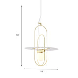 Contemporary Brass Oval Frame Pendant Light With Glass Shade - Metal Suspension Fixture 1 Head