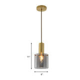 Modern Clear Glass Cylinder Pendant Light With Brass Finish | Ideal For Dining Room Ceiling