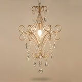 French Style Curvy Armed Ceiling Suspension Lamp With Crystal Draping Gold