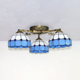 Vintage Stained Glass Ceiling Light - Conic Flushmount With Art Pattern 3 Lights