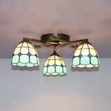 Vintage Stained Glass Ceiling Light - Conic Flushmount With Art Pattern 3 Lights
