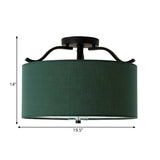 Farmhouse Green Round Bedroom Ceiling Light Fixture - 16/18/19.5 Dia 3-Light Fabric Semi Flush