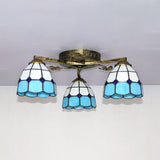 Vintage Stained Glass Ceiling Light - Conic Flushmount With Art Pattern 3 Lights Antique Bronze /