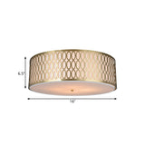 Traditional White Round Ceiling Mounted Lamp With Gold Metal Mesh Frame - 4-Light Fabric Flush Light