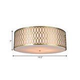 Traditional White Round Ceiling Mounted Lamp With Gold Metal Mesh Frame - 4-Light Fabric Flush Light
