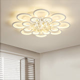 Modern White Floral Led Crystal Flushmount Lamp With Warm Lighting