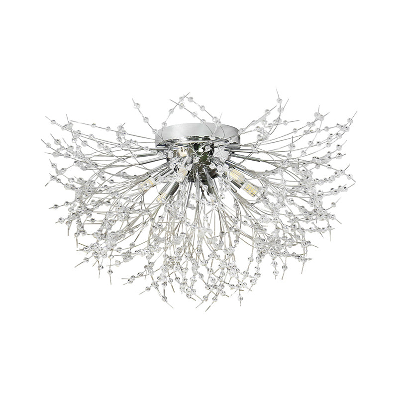 Contemporary Crystal Flush Mount Lamp - Silver/Gold Warm Light 6/8 Lights Bedroom Ceiling Fixture