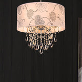 Crystal Vintage 5-Light Pendant Chandelier With Flower Pattern And Chrome Printing Fabric Shade