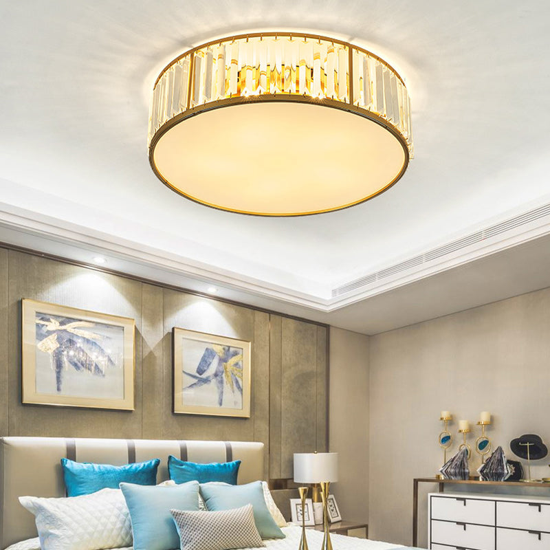 Contemporary Crystal Drum Flush Mount Ceiling Light Gold Finish 3/4/5 Lights Sizes