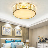 Contemporary Crystal Drum Flush Mount Ceiling Light Gold Finish 3/4/5 Lights Sizes