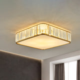 Modern Crystal Flush Ceiling Light - Square Design 3/4/5 Lights Gold Finish
