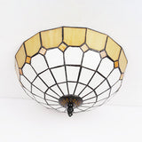 Tiffany Stained Glass Flushmount Light With 2 Beige Clear And Blue Lights For Your Bathroom