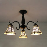 Rustic Stained Glass Ceiling Light Fixture With Geometric Semi Flush Design 3 Heads