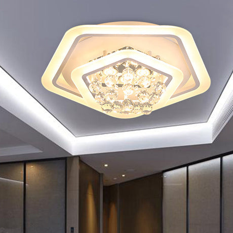 Modern White Crystal Ball Flush Mount Light - Led Ceiling Fixture (19.5/23.5/27.5 Wide) In