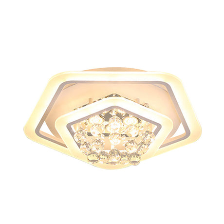 Modern White Crystal Ball Flush Mount Light - Led Ceiling Fixture (19.5/23.5/27.5 Wide) In