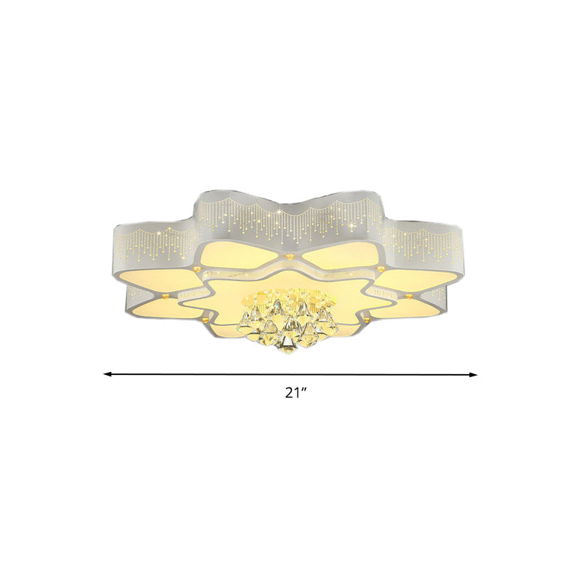 Modern White Led Flower Crystal Ceiling Lamp 21/24.5/31.5 Flush Mount For Living Room