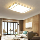 Modern Led Acrylic Flush Light: White Rectangle Living Room Mount Lamp With Remote Control Dimming