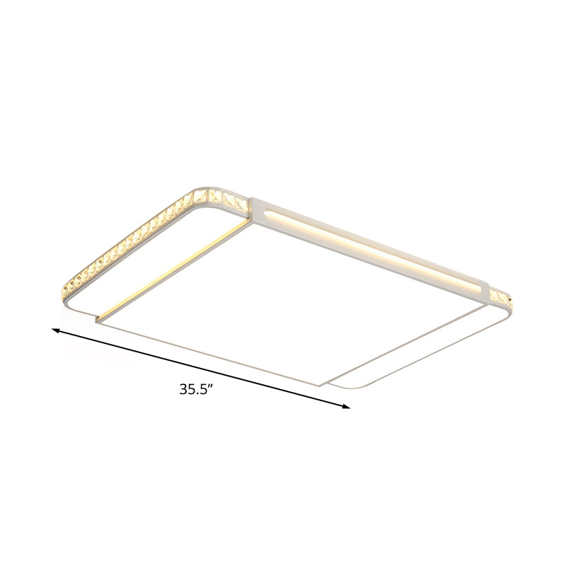 Modern Led Acrylic Flush Light: White Rectangle Living Room Mount Lamp With Remote Control Dimming