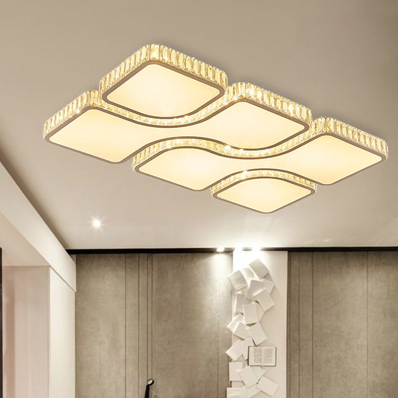 Contemporary Geometric Crystal Block Ceiling Light - Led Flush Mount 16’/16.5’/35.5’ W