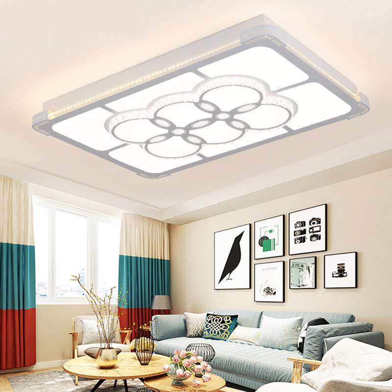 Led Crystal Flush Mount Lamp: Simple Rectangle Design | White 3 Color Light Remote Control Stepless