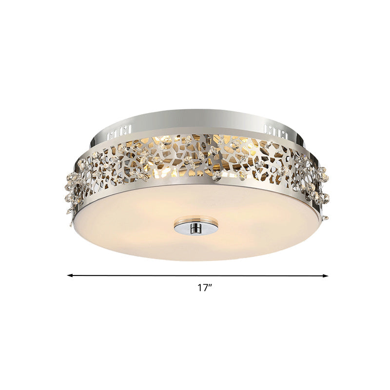 Simple Silver Crystal Flushmount With 4 Lights - Ideal For Bedrooms