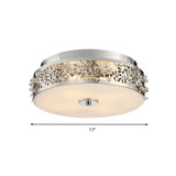 Simple Silver Crystal Flushmount With 4 Lights - Ideal For Bedrooms
