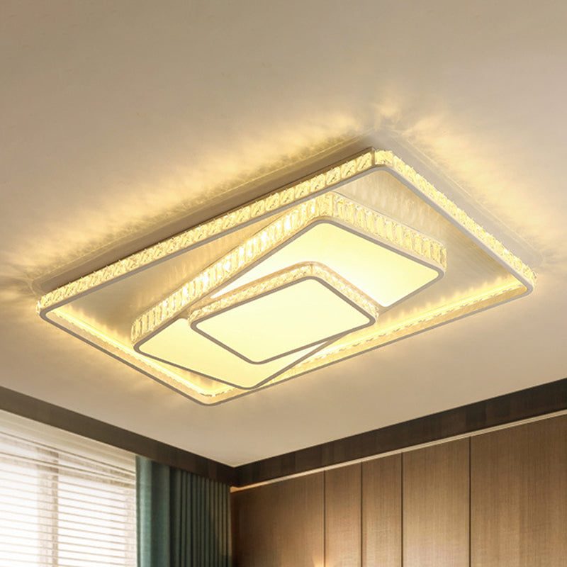 Minimalist Faceted Crystal White Ceiling Light Fixture - Led Flush Mount 19.5/23.5 W