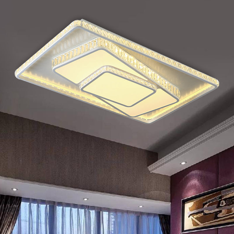 Minimalist Faceted Crystal White Ceiling Light Fixture - Led Flush Mount 19.5/23.5 W