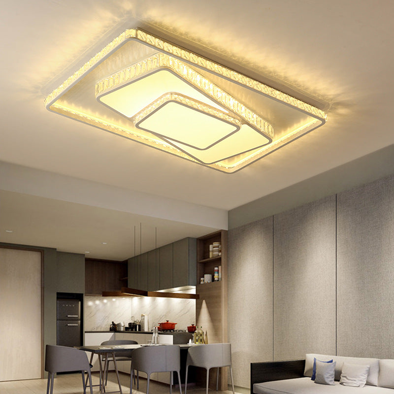 Minimalist Faceted Crystal White Ceiling Light Fixture - Led Flush Mount 19.5/23.5 W