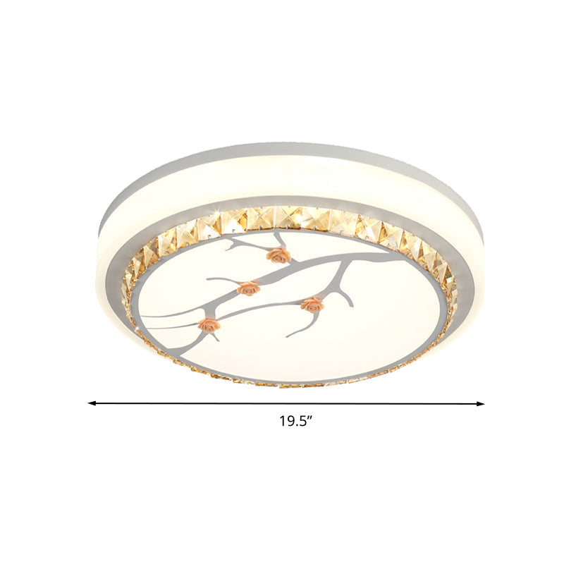 Simple Crystal Drum Ceiling Flush Mount - White Led Light For Bedroom (White/3 Color A/B)