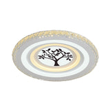Modern Crystal Led Ceiling Light For Dining Rooms - Round Design Flush Mount White Finish