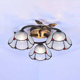 Tiffany Stained Glass Geometric Ceiling Light - Bronze Flushmount With 3 Lights / Diamond