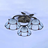 Tiffany Stained Glass Geometric Ceiling Light - Bronze Flushmount With 3 Lights