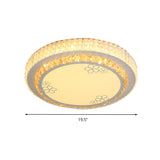 White Crystal Led Flush Mount Lamp With Flower Pattern - Elegant Bedroom Lighting