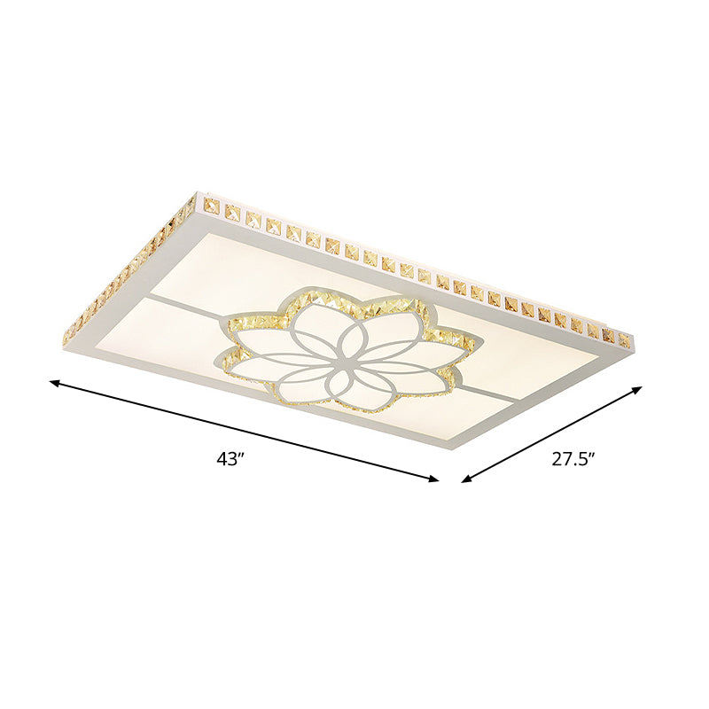Contemporary Crystal Rectangle Ceiling Flush Mount With White Led Lighting For Living Room - Flower