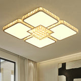 Modern Crystal Led Square Flush Mount Bedroom Ceiling Light Fixture In Warm/White White /
