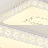 Rectangular Led Crystal Ceiling Light Simple White Flush Mount For Living Room With 3 Color Lights