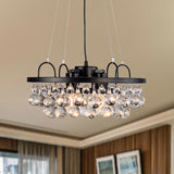 Vintage Black Round Metal Chandelier: Hanging Light Fixture With Waterdrop Crystal Drops - 4 Lights