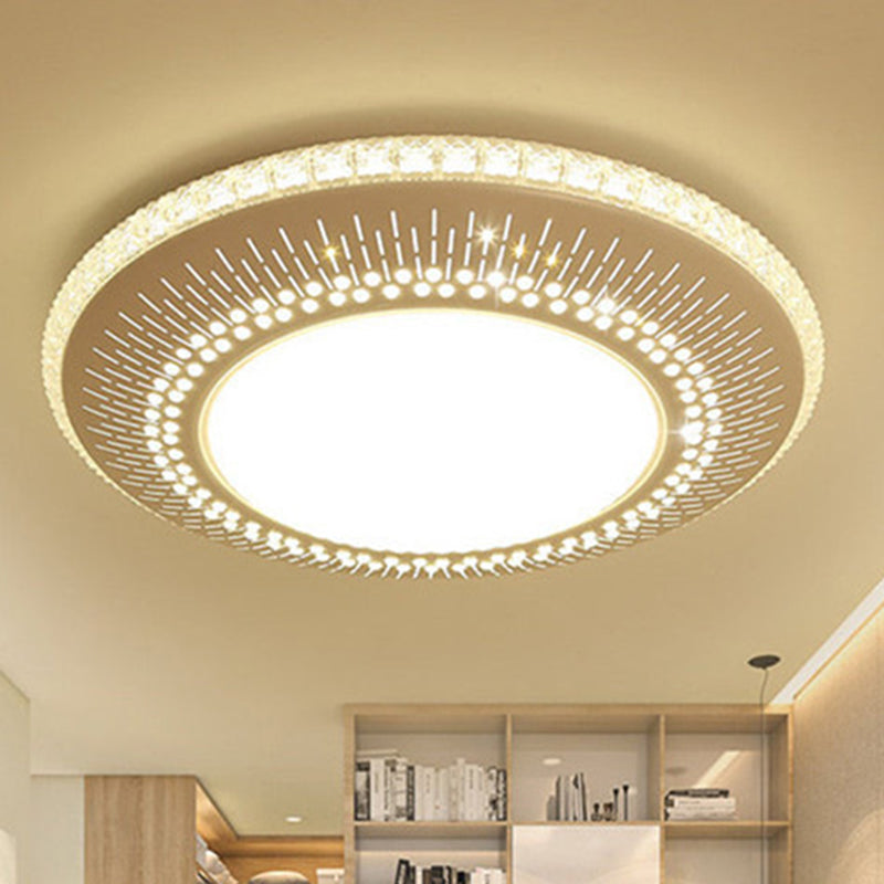 White Round Led Bedroom Flush Light In 21’/25’ With Simple Acrylic Design And 3 Color Options