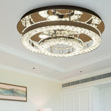 Modern Chrome Crystal Flush Mount Led Ring Light Fixture For Bedroom - 21.5/31.5 Wide