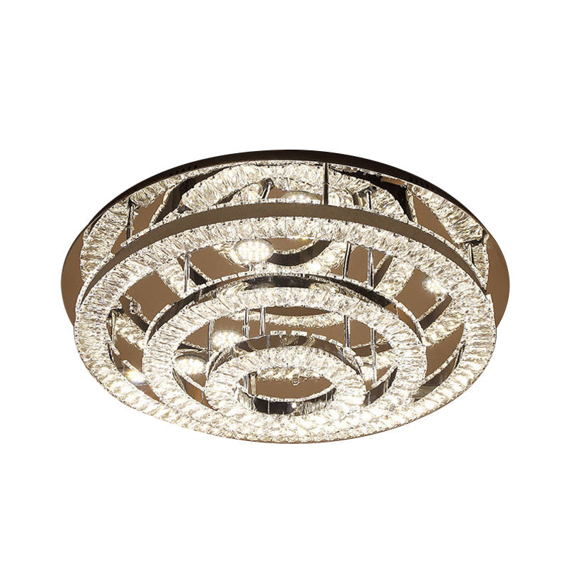 Modern Chrome Crystal Flush Mount Led Ring Light Fixture For Bedroom - 21.5/31.5 Wide