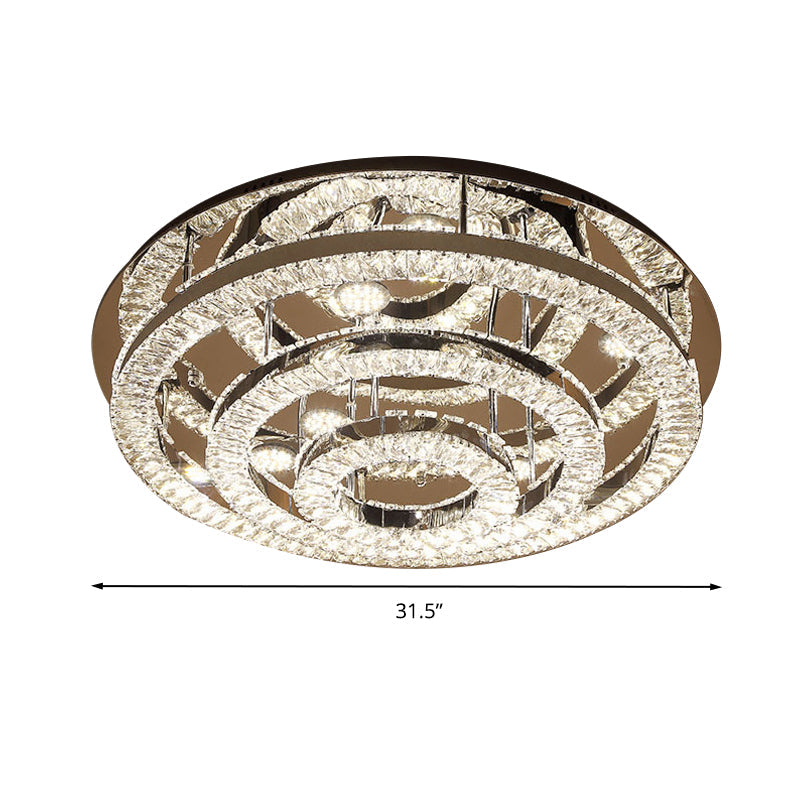 Modern Chrome Crystal Flush Mount Led Ring Light Fixture For Bedroom - 21.5/31.5 Wide