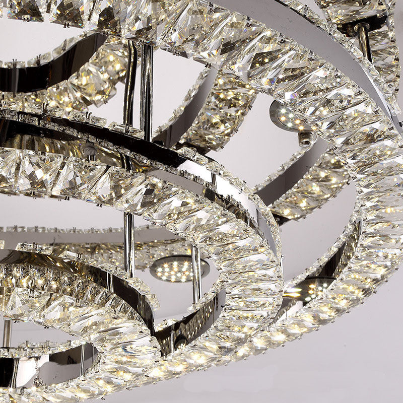 Modern Chrome Crystal Flush Mount Led Ring Light Fixture For Bedroom - 21.5/31.5 Wide