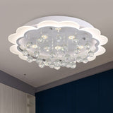 Modern Crystal Ball Flush Mount Light - White Flower Design 22/25.5/31.5 Wide Led Ceiling With