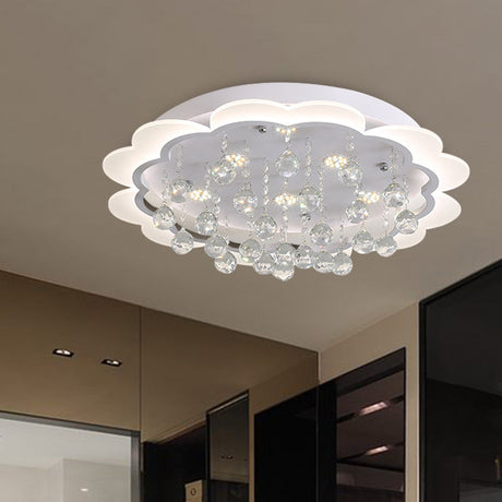 Modern Crystal Ball Flush Mount Light - White Flower Design 22/25.5/31.5 Wide Led Ceiling With