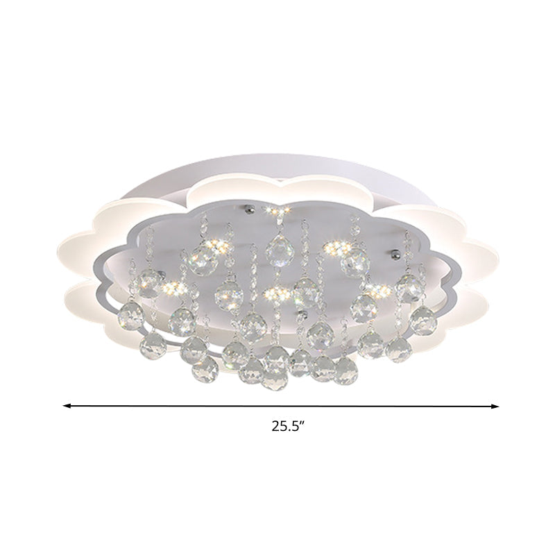 Modern Crystal Ball Flush Mount Light - White Flower Design 22/25.5/31.5 Wide Led Ceiling With
