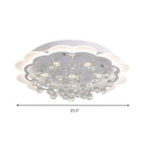 Modern Crystal Ball Flush Mount Light - White Flower Design 22/25.5/31.5 Wide Led Ceiling With