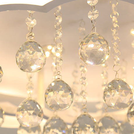 Modern Crystal Ball Flush Mount Light - White Flower Design 22/25.5/31.5 Wide Led Ceiling With