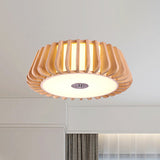 Modern Bamboo Flush Light Fixture - Tapered Design Wood Ceiling Mounted 19.5/23.5 Wide 1 Bulb