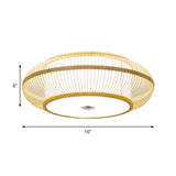 Bamboo Led Flush Mount Lamp For Living Room - Traditional Wood Cylinder/Donut Design